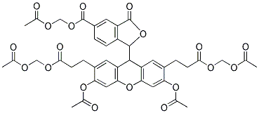 2,7-双(2-羧基乙基)-5(6)-羧基荧光素四(丙酰甲酯) 结构式