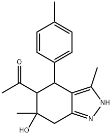 1-[6-HYDROXY-3,6-DIMETHYL-4-(4-METHYLPHENYL)-4,5,6,7-TETRAHYDRO-2H-INDAZOL-5-YL]ETHANONE 结构式