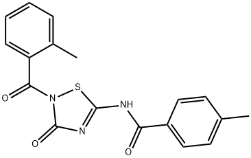 4-Methyl-N-[2-(2-methylbenzoyl)-3-oxo-2,3-dihydro-1,2,4-thiadiazol-5-yl]benzenecarboxamide 结构式