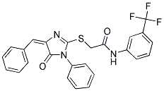 (E)-2-(4-BENZYLIDENE-5-OXO-1-PHENYL-4,5-DIHYDRO-1H-IMIDAZOL-2-YLTHIO)-N-(3-(TRIFLUOROMETHYL)PHENYL)ACETAMIDE 结构式