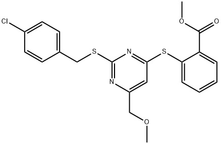 METHYL 2-([2-[(4-CHLOROBENZYL)SULFANYL]-6-(METHOXYMETHYL)-4-PYRIMIDINYL]SULFANYL)BENZENECARBOXYLATE 结构式