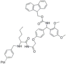 4-(2',4'-DIMETHOXYPHENYL-FMOC-AMINOMETHYL)-PHENOXYACETAMIDO-NORLEUCYLAMINOMETHYL RESIN 结构式