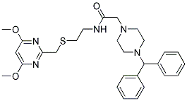 N-[2-[(4,6-DIMETHOXYPYRIMIDIN-2-YL)METHYLTHIO]ETHYL]-2-[4-DIPHENYLMETHYLPIPERAZIN-1-YL]ACETAMIDE 结构式
