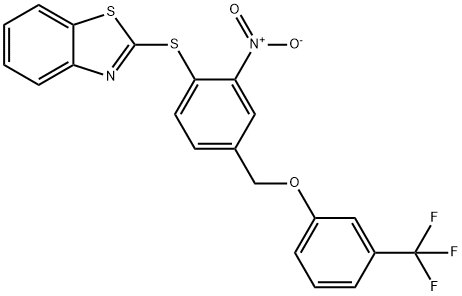 2-[(2-NITRO-4-([3-(TRIFLUOROMETHYL)PHENOXY]METHYL)PHENYL)SULFANYL]-1,3-BENZOTHIAZOLE 结构式