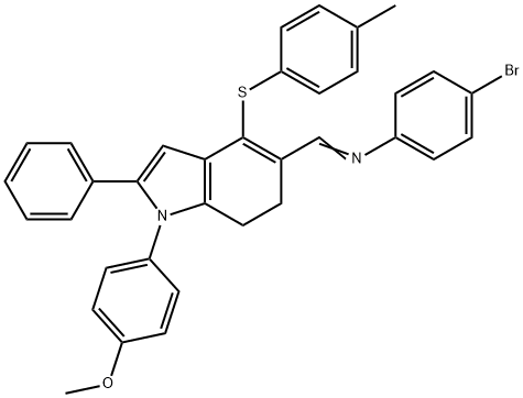 4-BROMO-N-((E)-(1-(4-METHOXYPHENYL)-4-[(4-METHYLPHENYL)SULFANYL]-2-PHENYL-6,7-DIHYDRO-1H-INDOL-5-YL)METHYLIDENE)ANILINE 结构式