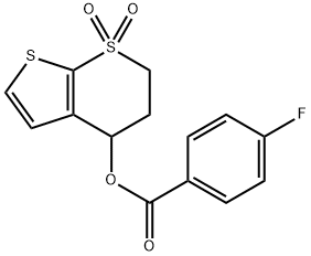 1,1-DIOXO-1,2,3,4-TETRAHYDRO-1LAMBDA6-THIENO[2,3-B]THIOPYRAN-4-YL 4-FLUOROBENZENECARBOXYLATE 结构式