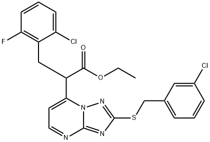 ETHYL 2-(2-[(3-CHLOROBENZYL)SULFANYL][1,2,4]TRIAZOLO[1,5-A]PYRIMIDIN-7-YL)-3-(2-CHLORO-6-FLUOROPHENYL)PROPANOATE 结构式