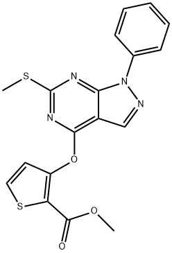 METHYL 3-([6-(METHYLSULFANYL)-1-PHENYL-1H-PYRAZOLO[3,4-D]PYRIMIDIN-4-YL]OXY)-2-THIOPHENECARBOXYLATE 结构式
