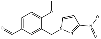 4-甲氧基-3-[(3-硝基-1-吡唑)甲基]苯甲醛 结构式