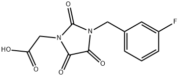 2-[3-(3-FLUOROBENZYL)-2,4,5-TRIOXO-1-IMIDAZOLIDINYL]ACETIC ACID 结构式