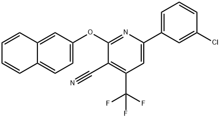 6-(3-Chlorophenyl)-2-(2-naphthyloxy)-4-(trifluoromethyl)nicotinonitrile 结构式