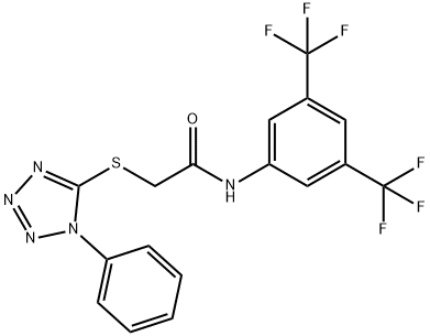 N-[3,5-BIS(TRIFLUOROMETHYL)PHENYL]-2-[(1-PHENYL-1H-1,2,3,4-TETRAAZOL-5-YL)SULFANYL]ACETAMIDE 结构式