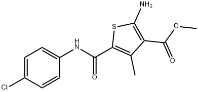 2-氨基-5-[(4-氯苯基)氨基甲酰]-4-甲基-噻吩-3-羧酸甲酯 结构式