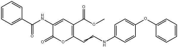 METHYL 3-(BENZOYLAMINO)-2-OXO-6-[(E)-2-(4-PHENOXYANILINO)ETHENYL]-2H-PYRAN-5-CARBOXYLATE 结构式