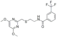 N-[2-[(4,6-DIMETHOXYPYRIMIDIN-2-YL)METHYLTHIO]ETHYL]-3-(TRIFLUOROMETHYL)BENZAMIDE 结构式