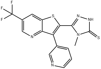 4-METHYL-5-[3-(3-PYRIDINYL)-6-(TRIFLUOROMETHYL)THIENO[3,2-B]PYRIDIN-2-YL]-4H-1,2,4-TRIAZOL-3-YLHYDROSULFIDE 结构式