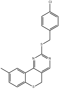 2-[(4-CHLOROBENZYL)SULFANYL]-9-METHYL-5H-THIOCHROMENO[4,3-D]PYRIMIDINE 结构式