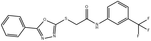 2-[(5-Phenyl-1,3,4-oxadiazol-2-yl)sulfanyl]-N-[3-(trifluoromethyl)phenyl]acetamide 结构式
