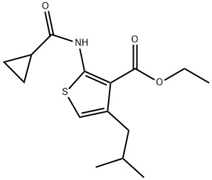 ETHYL 2-[(CYCLOPROPYLCARBONYL)AMINO]-4-ISOBUTYLTHIOPHENE-3-CARBOXYLATE 结构式