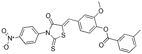 (Z)-2-METHOXY-4-((3-(4-NITROPHENYL)-4-OXO-2-THIOXOTHIAZOLIDIN-5-YLIDENE)METHYL)PHENYL 3-METHYLBENZOATE 结构式