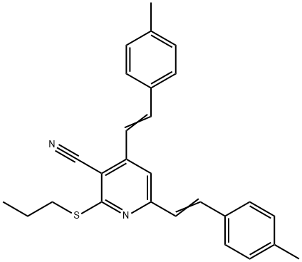 4,6-BIS(4-METHYLSTYRYL)-2-(PROPYLSULFANYL)NICOTINONITRILE 结构式