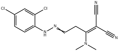 2-[3-[2-(2,4-DICHLOROPHENYL)HYDRAZONO]-1-(DIMETHYLAMINO)PROPYLIDENE]MALONONITRILE 结构式