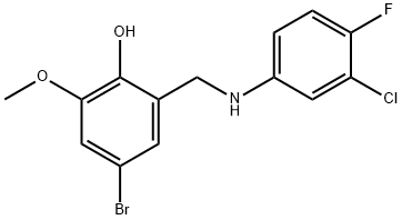 4-BROMO-2-[(3-CHLORO-4-FLUOROANILINO)METHYL]-6-METHOXYBENZENOL 结构式