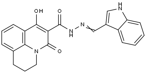 N'-((1H-吲哚-3-基)亚甲基)-7-羟基-5-氧代-2,3-二氢-1H,5H-吡啶并[3,2,1-IJ]喹啉-6-甲酰肼 结构式