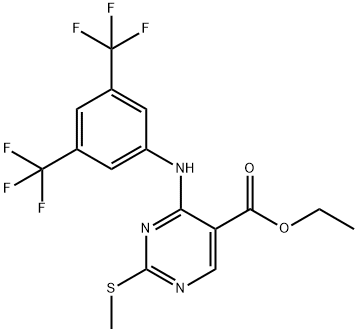 ETHYL 4-[3,5-BIS(TRIFLUOROMETHYL)ANILINO]-2-(METHYLSULFANYL)-5-PYRIMIDINECARBOXYLATE 结构式