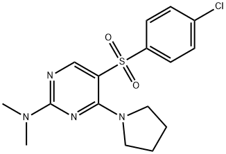 5-[(4-CHLOROPHENYL)SULFONYL]-N,N-DIMETHYL-4-(1-PYRROLIDINYL)-2-PYRIMIDINAMINE 结构式