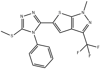 1-METHYL-5-[5-(METHYLSULFANYL)-4-PHENYL-4H-1,2,4-TRIAZOL-3-YL]-3-(TRIFLUOROMETHYL)-1H-THIENO[2,3-C]PYRAZOLE 结构式
