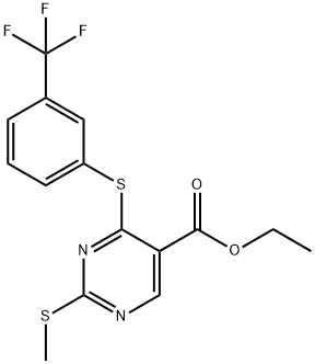 ETHYL 2-(METHYLSULFANYL)-4-([3-(TRIFLUOROMETHYL)PHENYL]SULFANYL)-5-PYRIMIDINECARBOXYLATE 结构式