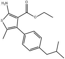 2-氨基-4-(4-异丁基苯基)-5-甲基-噻吩-3-羧酸乙酯 结构式