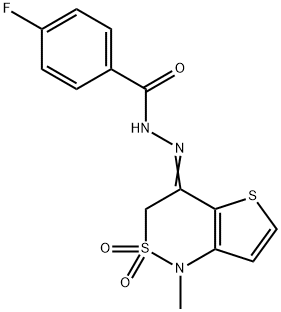 4-FLUORO-N'-[1-METHYL-2,2-DIOXO-2,3-DIHYDRO-2LAMBDA6-THIENO[3,2-C][1,2]THIAZIN-4(1H)-YLIDEN]BENZENECARBOHYDRAZIDE 结构式