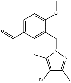 3-[(4-溴-3,5-二甲基-1H-吡唑-1-基)甲基]-4-甲氧基苯甲醛 结构式