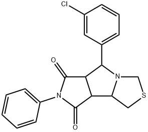 5-(3-CHLOROPHENYL)-7-PHENYLTETRAHYDROPYRROLO[3',4':3,4]PYRROLO[1,2-C][1,3]THIAZOLE-6,8(1H,7H)-DIONE 结构式