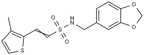 (E)-N-(苯并[D][1,3]二氧戊环-5-基甲基)-2-(3-甲基噻吩-2-基)乙烯-1-磺胺 结构式