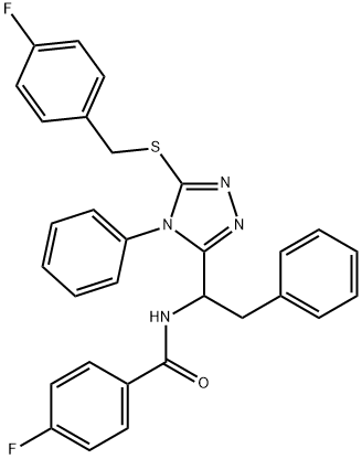 4-FLUORO-N-(1-(5-[(4-FLUOROBENZYL)SULFANYL]-4-PHENYL-4H-1,2,4-TRIAZOL-3-YL)-2-PHENYLETHYL)BENZENECARBOXAMIDE 结构式