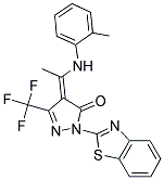 (4Z)-2-(1,3-BENZOTHIAZOL-2-YL)-4-{1-[(2-METHYLPHENYL)AMINO]ETHYLIDENE}-5-(TRIFLUOROMETHYL)-2,4-DIHYDRO-3H-PYRAZOL-3-ONE 结构式