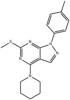 1-(4-METHYLPHENYL)-6-(METHYLSULFANYL)-4-PIPERIDINO-1H-PYRAZOLO[3,4-D]PYRIMIDINE 结构式