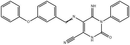 5-(1-AZA-2-(3-PHENOXYPHENYL)VINYL)-4-IMINO-2-OXO-3-PHENYL-1H-1,3-DIAZINE-6-CARBONITRILE 结构式