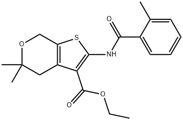 ETHYL 5,5-DIMETHYL-2-[(2-METHYLBENZOYL)AMINO]-4,7-DIHYDRO-5H-THIENO[2,3-C]PYRAN-3-CARBOXYLATE 结构式