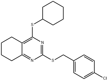 2-[(4-Chlorobenzyl)sulfanyl]-4-(cyclohexylsulfanyl)-5,6,7,8-tetrahydroquinazoline 结构式