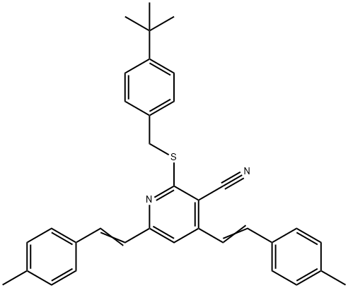 2-([4-(TERT-BUTYL)BENZYL]SULFANYL)-4,6-BIS(4-METHYLSTYRYL)NICOTINONITRILE 结构式