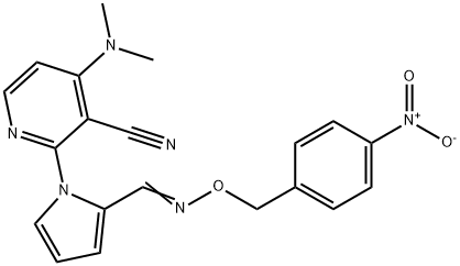 4-(DIMETHYLAMINO)-2-[2-(([(4-NITROBENZYL)OXY]IMINO)METHYL)-1H-PYRROL-1-YL]NICOTINONITRILE 结构式