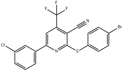 2-[(4-BROMOPHENYL)SULFANYL]-6-(3-CHLOROPHENYL)-4-(TRIFLUOROMETHYL)NICOTINONITRILE 结构式