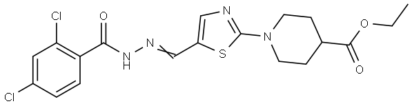 Ethyl 1-(5-([(E)-2-(2,4-dichlorobenzoyl)hydrazono]methyl)-1,3-thiazol-2-yl)-4-piperidinecarboxylate 结构式