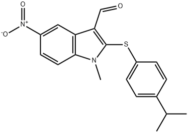 2-[(4-ISOPROPYLPHENYL)SULFANYL]-1-METHYL-5-NITRO-1H-INDOLE-3-CARBALDEHYDE 结构式