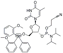 5'-O-DIMETHOXYTRITYLTHYMIDINE 3'-(2-CYANOETHOXY)-N,N-DIISOPROPYLPHOSPHORAMIDITE 结构式