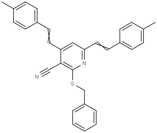 2-(Benzylsulfanyl)-4,6-bis(4-methylstyryl)nicotinonitrile 结构式